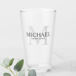 Masculine Personalised Monogram and Name Groomsmen Glass<br><div class="desc">Add a personal touch to your wedding with personalised groomsmen glass.
This glass features personalised groomsman's name with title in grey and monogram in light grey as background,  in classic serif font style.

Also perfect for best man,  father of the bride,  ring bearer and more.</div>