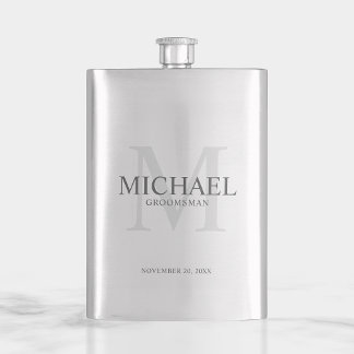 Masculine Personalised Monogram and Name Groomsmen Hip Flask