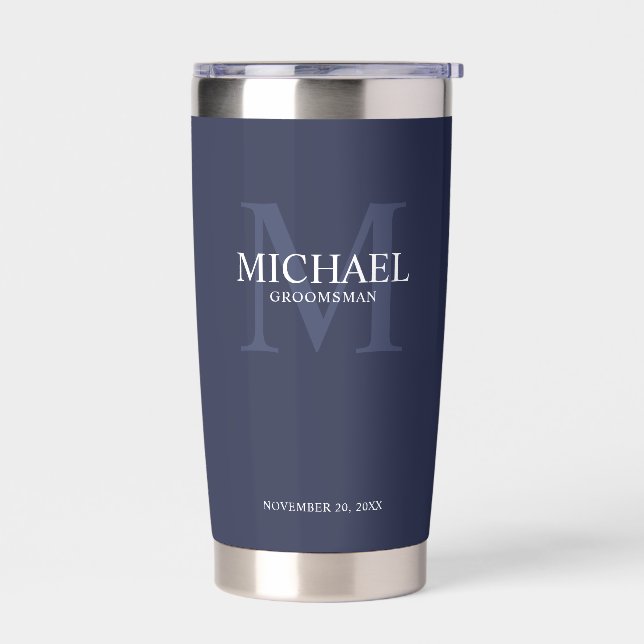 Masculine Personalised Monogram and Name Groomsmen Insulated Tumbler (Left)