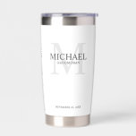 Masculine Personalised Monogram and Name Groomsmen Insulated Tumbler<br><div class="desc">Add a personal touch to your wedding with personalised groomsmen gift.
This design features personalised groomsman's name with title in grey and monogram in light grey as background,  in classic serif font style on white background.

Also perfect for best man,  father of the bride,  ring bearer and more.</div>