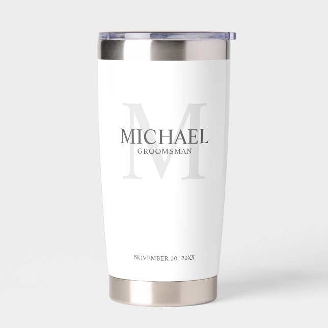 Masculine Personalised Monogram and Name Groomsmen Insulated Tumbler (Left)