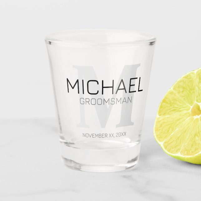 Masculine Personalised Monogram and Name Groomsmen Shot Glass (Front)
