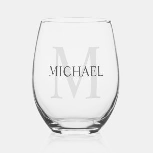 Masculine Personalised Monogram and Name Stemless Wine Glass