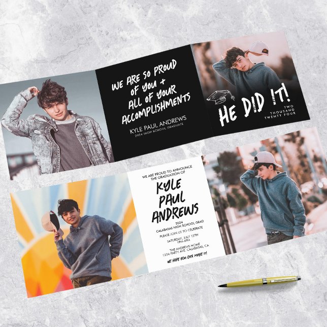 Masculine Photo Trifold Graduation Invitation (Creator Uploaded)