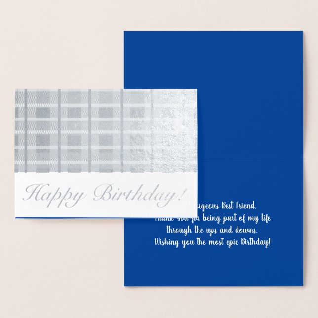 Masculine Plaid Stripes Blue Best Friend Birthday Foil Card (Display)