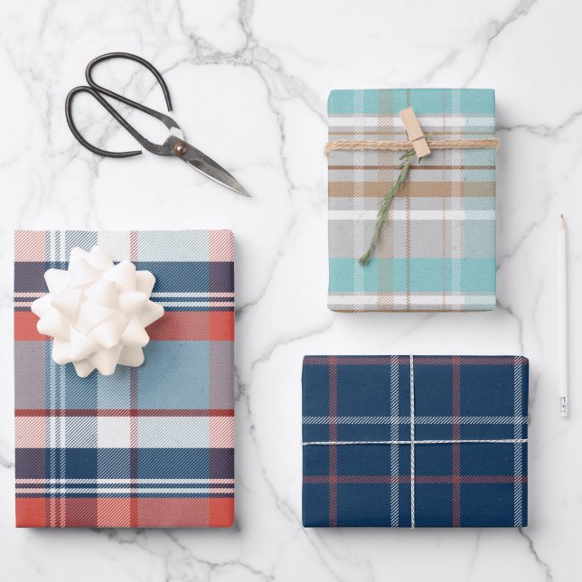 Masculine Plaid Tartan Mix n Match Wrapping Paper Sheet (Front)