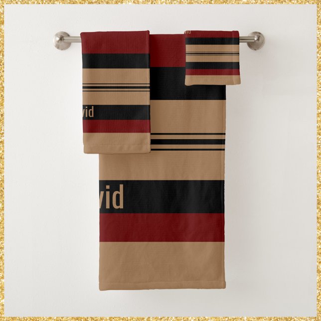 Masculine Red Black and Gold Bold Striped Bath Towel Set (Bookmark my store! https://www.zazzle.com/store/capricepetit)