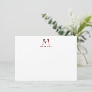 Masculine Red Initial Monogram and Name Flat Note