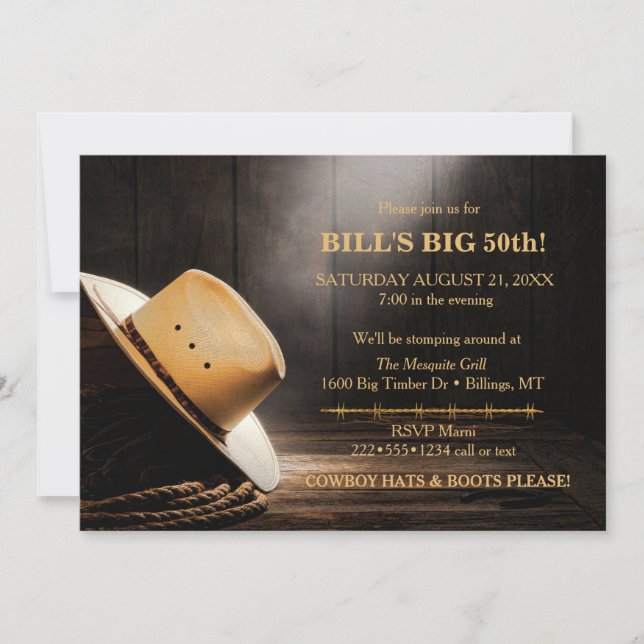 Masculine Rustic Cowboy Hat Rope Wood  Western Invitation (Front)