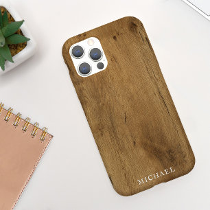 Masculine Rustic Wood Personalised w/ Name iPhone 11 Case