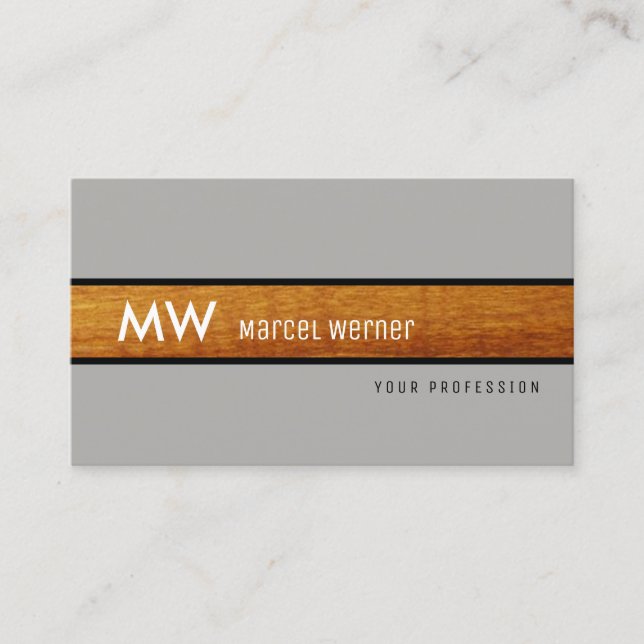 masculine rustic wood stripe on grey business card (Front)