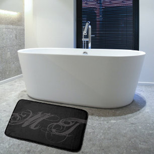 Masculine Script Calligraphy Monogram Initials Bath Mat