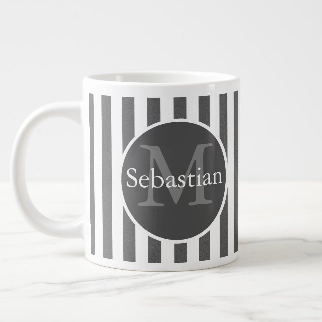 Masculine Striped Personalised Monogrammed Large Coffee Mug (Left)