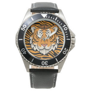 Masculine, Tiger Face ,Tiger Skin Background Watch