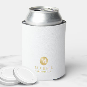 Masculine White and Gold Personalised Groomsmen Can Cooler