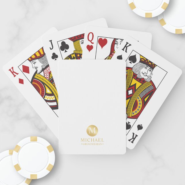 Masculine White and Gold Personalised Groomsmen Playing Cards (Creator Uploaded)