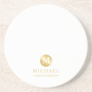 Masculine White and Gold Personalized Groomsmen Coaster