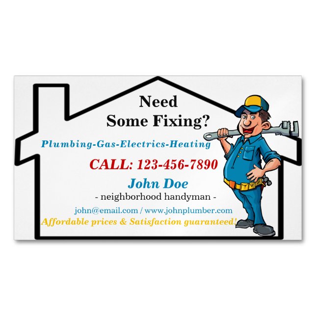 Masculine Worker Icon Neighbourhood Handyman Magnetic Business Card (Front)