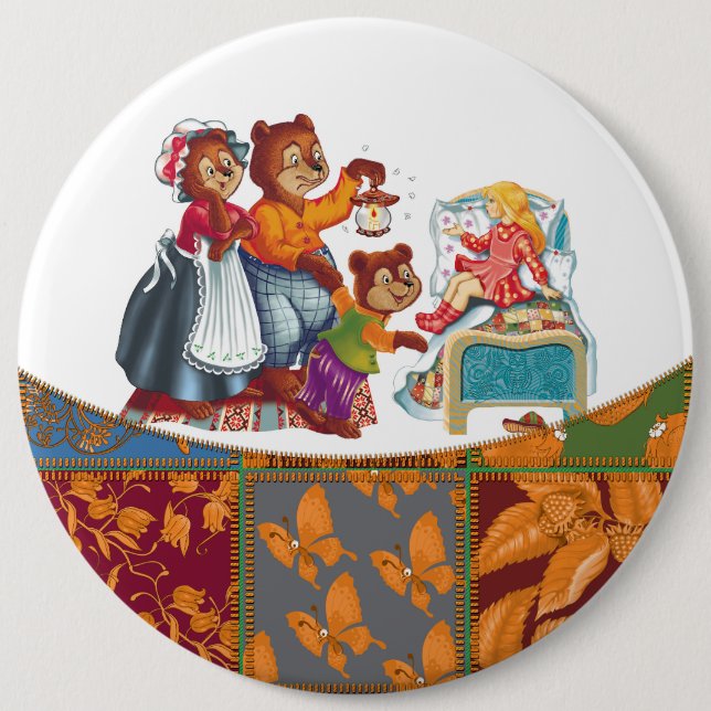 Masha and 3 bears 6 cm round badge (Front)