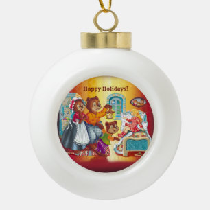 Masha and 3 fairy-tale bears ceramic ball christmas ornament