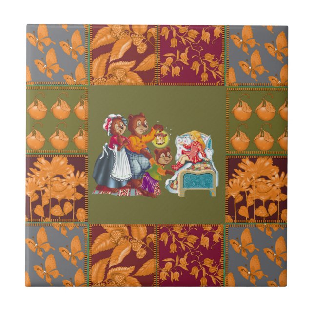 Masha and 3 fairy-tale bears ceramic tile (Front)