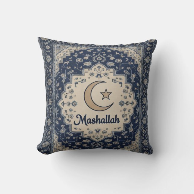 Mashallah blue printed Cushion Ramadan decor (Front)