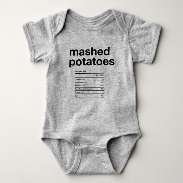 Mashed Potatoes Nutrition Information Baby Bodysuit (Front)