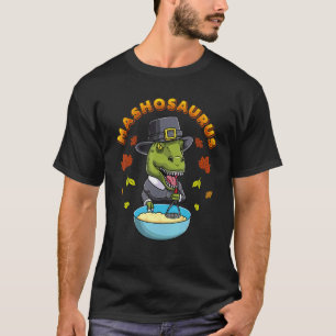 Mashosaurus Dinosaur Mashing Potatoes Thanksgiving T-Shirt