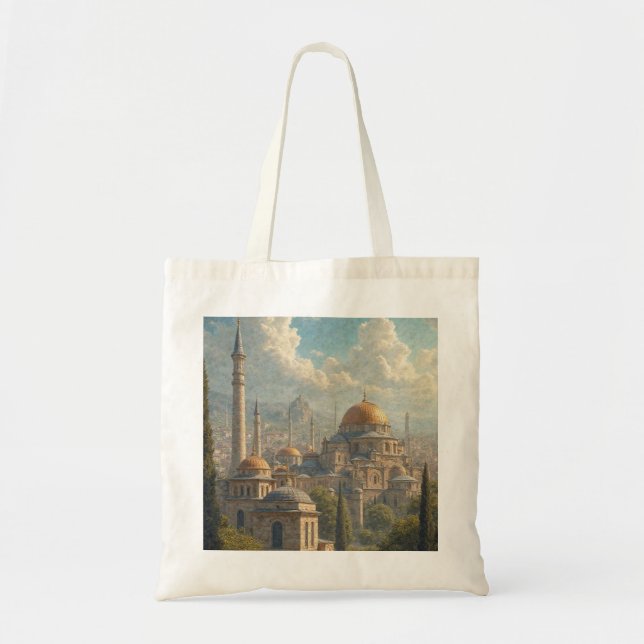 Masjid al Aqsa, Palestine, oil painting tote bag. (Front)