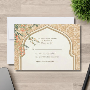 Masjid An-Nabawi Peach Floral Wedding RSVP Resonse Card