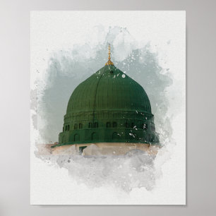 Masjid An-Nabawi watercolor illustration Islamic P Poster