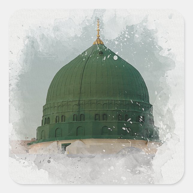 Masjid An-Nabawi watercolor illustration Islamic P Square Sticker (Front)