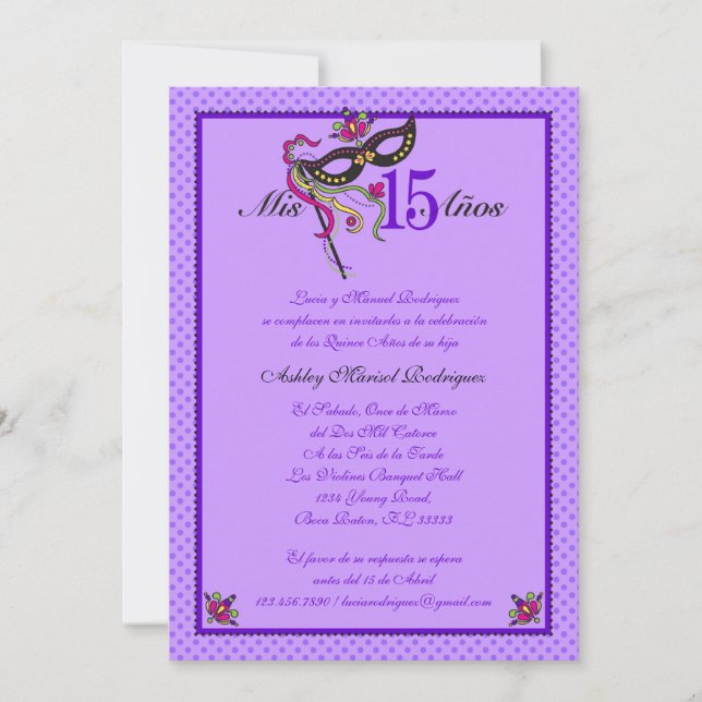 Mask 15 Quinceañera Invitation (Front)