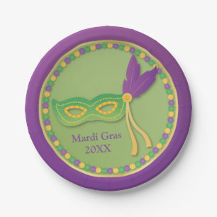 Mask and Beads Mardi Gras Party Supplies Paper Plate