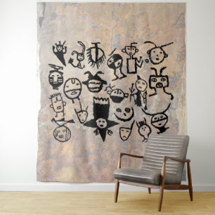 Mask and Headdress Petroglyph collection Tapestry