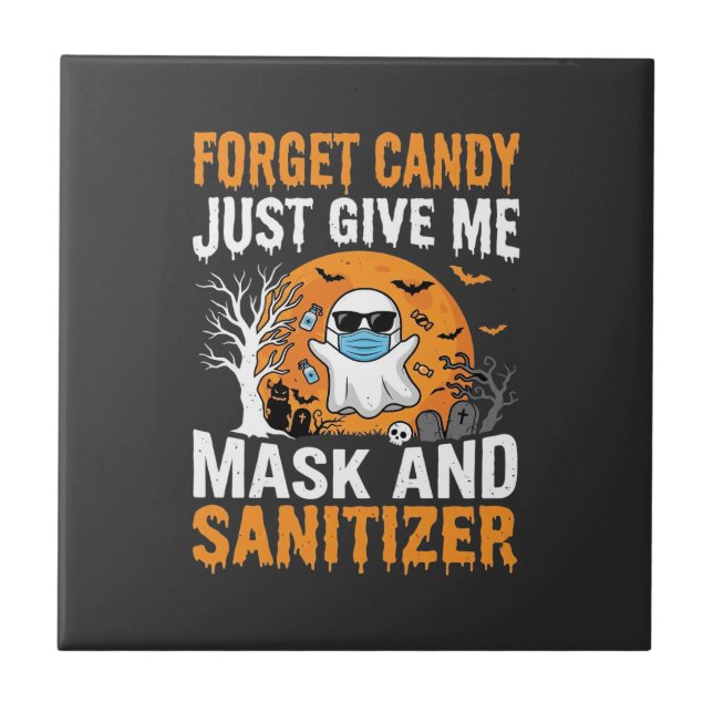 Mask and Sanitizer Halloween Ghost Design_1 Ceramic Tile (Front)