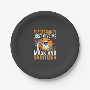 Mask and Sanitizer Halloween Ghost Design_1 Paper Plate