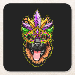 Mask German Shepherd Square Paper Coaster