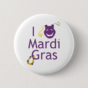 Mask I Love Mardi Gras Button
