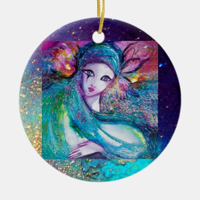 MASK IN BLUE, Monogram Ceramic Ornament (Front)