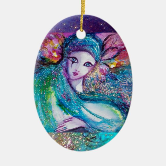 MASK IN BLUE, Monogram Ceramic Ornament (Front)