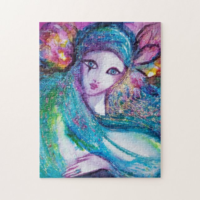 MASK IN BLUE / Venetian Masquerade Ball,teal Jigsaw Puzzle (Vertical)