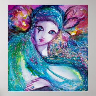 MASK IN BLUE / Venetian Masquerade Faces Poster