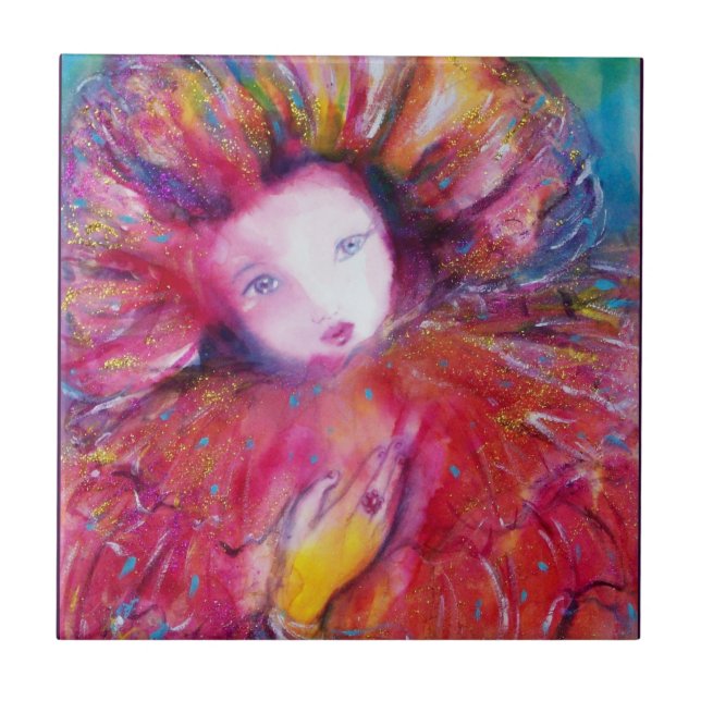 MASK IN RED / Venetian Masquerade Ball, Fuchsia Ceramic Tile (Front)