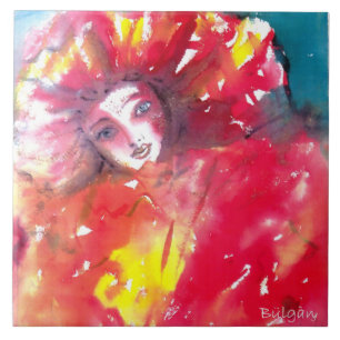 MASK IN RED / Venetian Masquerade Ball, Yellow Ceramic Tile