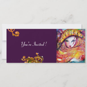 MASK IN YELLOW, MARDI GRAS PARTY black purple red Invitation