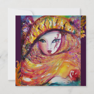 MASK IN YELLOW,MARDI GRAS PARTY champagne metallic Invitation