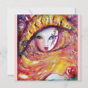 MASK IN YELLOW, MARDI GRAS PARTY purple red rose