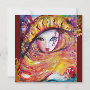 MASK IN YELLOW, MARDI GRAS PARTY purple red violet Invitation