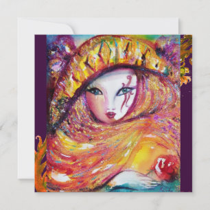 MASK IN YELLOW, MARDI GRAS PARTY purple red violet Invitation